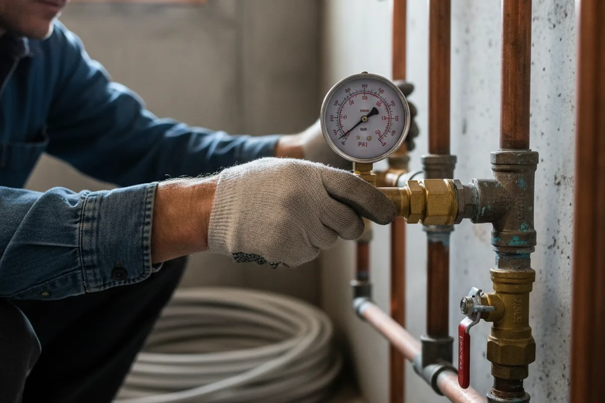 Pressure testing a repaired line during Water Line Repair in Ennis